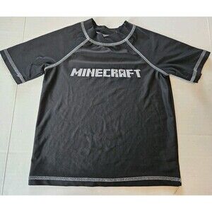Minecraft Rashgard Sz 5 / 6 Black With Spellout Logo Swim Shirt Short Sleeve